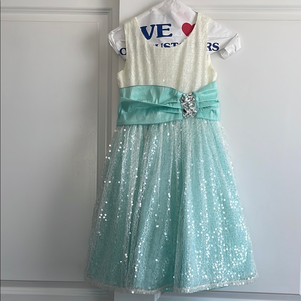 Zoe Ltd. Kids Formal Dress in White and Aqua
